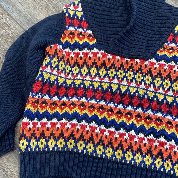 Janie and Jack Conner Navy Shawl Collar Fair Isle Sweater 12-18 months - Picture 7 of 10